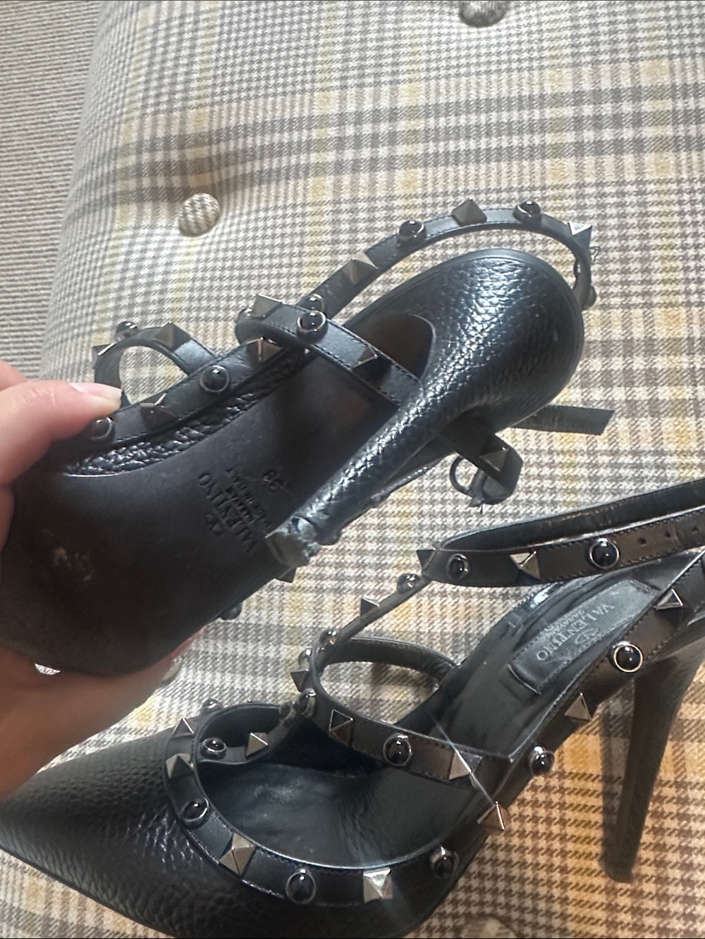 Valentino Black Studded Pointed-Toe Strappy Heels, box included - Picture 6 of 7
